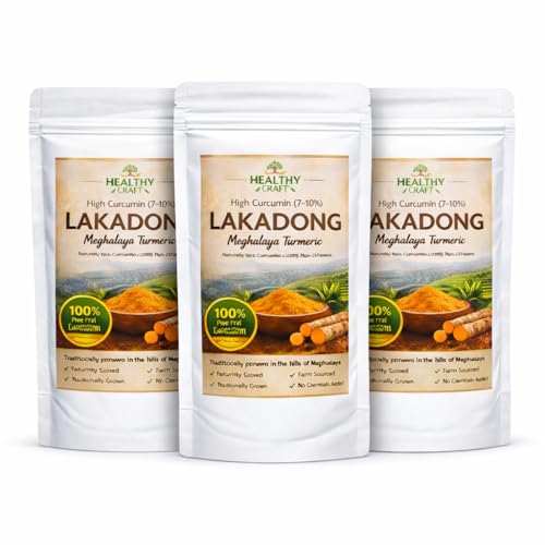 Image of Healthy Craft Lakadong Turmeric Powder | 7%+ High Curcumin | Meghalaya GI Certified Haldi | Raw, Natural & Unpolished | Superfood for Golden Milk & Daily UseRich Aroma & Deep Flavor (75 * 3=225 gm)
