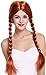 Produktbild WIG ME UP - 90958-ZA131 Perücke Damen Fasching Karneval zwei geflochtene Zöpfe Mittelscheitel rot 60 cm