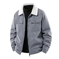 FXVZVFES Casaco Corduroy Masculino Fleece Forrado Mangas Longas Lapela inverno Quente Casual Loose Fit Zip Up Trucker Cargo Coat,Gray,L