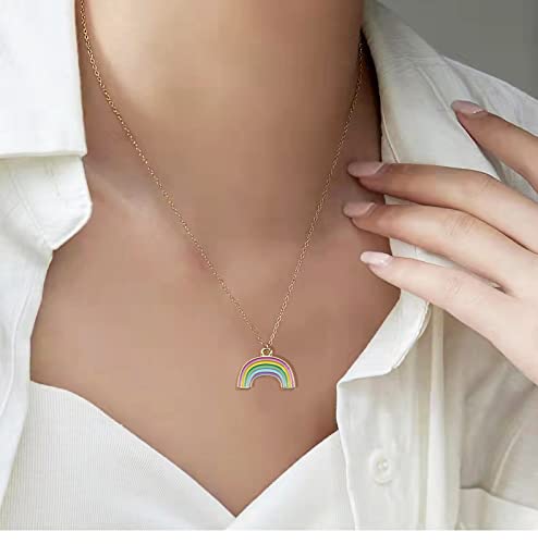 WLL Gold Enamel Colorful Rainbow Pendant Necklace Women Gifts3