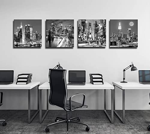 New York Wall Art Black And White Wall Art Canvas Wall Art Print Black And White Brooklyn Bridge,Empire State Building New York Poster Wall Art Modern Artwork For Office Home Decor 14X 14Inch X 4 #TOP4
