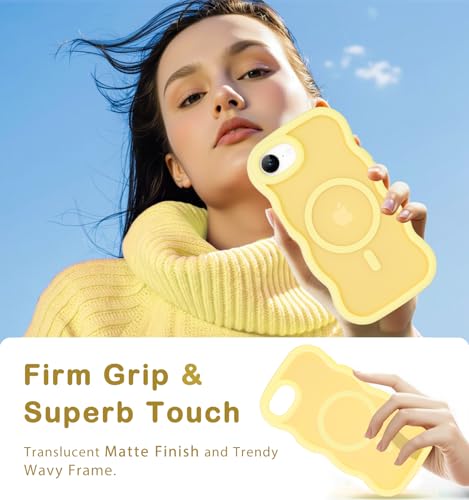 Amzfield for iPhone 16e/17e Case for Magsafe Wavy Frame Cute, Yellow - image 7