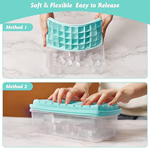 Food-Grade Silicone Ice Cube Tray With Lid And Storage Bin For Freezer, Easy-Release 2 * 36 Small Nugget Ice Trays 1 Ice Bucket & Scoop, Flexible Ice Cube Molds With Ice Container #TOP2