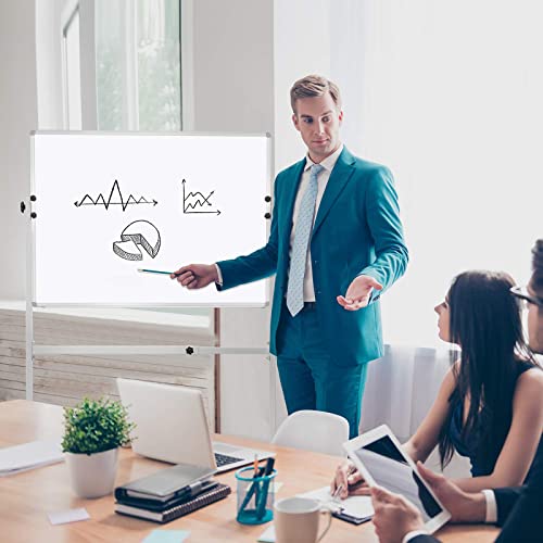 Mobile Whiteboard With Stand 36"X24", Height Adjustable Dry Erase Board With Stand Rolling Whiteboard On Wheels Magnetic White Board Including 1 Eraser, 2 Markers And 20 Magnets #TOP7