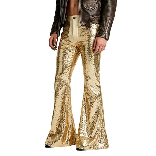 Pantalon Homme Paillettes Flare Élastique Style Hip Hop