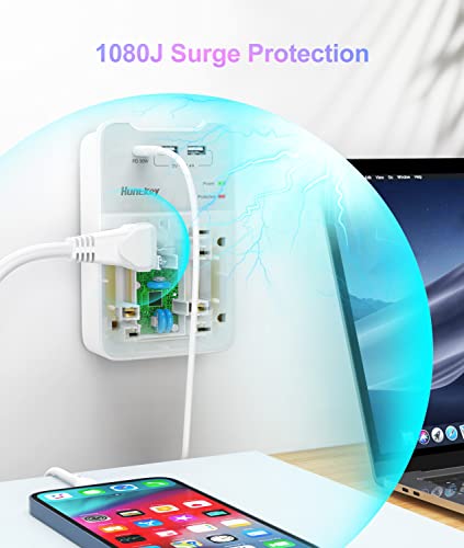 Huntkey Multi Plug Outlet Extender With 30W Usb C Fast Charger, 4 Outlet Splitter With 3 Usb Wall Plug, Multiple Plug Outlets Extender With Surge Protector Spaced For Home, Travel, College Dorm Room #TOP3