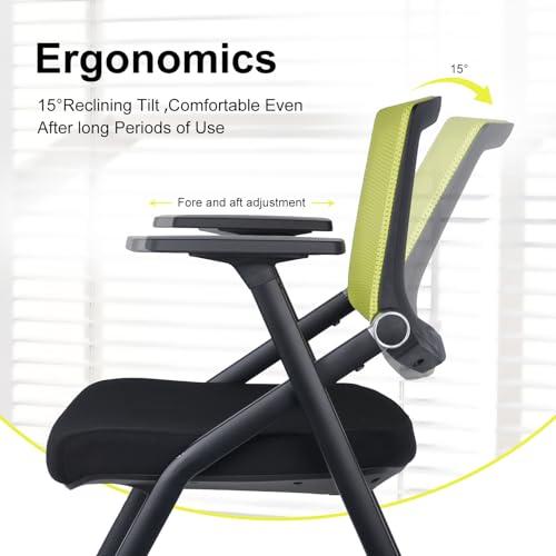 Image of Upgraded Folding Chair with Wheels and Padded, Ergonomic Mesh Back and Arms for Office, Meetings, Conferences, Receptions, Training Rooms & Folding Office Chairs