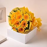 FlowerAura Fresh Live Flower Bouquet of 10 Yellow Gerberas Flowers For Birthday & Anniversary Gift, Wedding Gift, Mother's Day Gift, Love & Romance Gift, Father's Day Gift (Same Day Delivery)