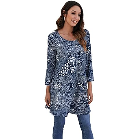 Enmain Camiseta Tunica Larga Mujer 3/4 Manga Blusa Elegante Cover