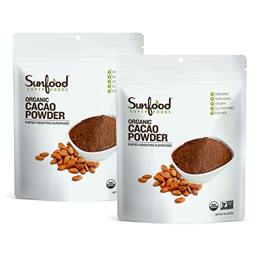 Sunfood Superfoods Cacao Powder Organic - Pure Raw Chocolate Powder for Baking, Rich & Unsweetened, Certified USDA Organic, Non-GMO, Vegan, Gluten Free, Earth Kosher - 8 oz Bag (Pack of 2)