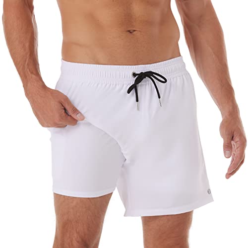 Image of BRISIRA Mens Swim Trunks Swim Shorts Quick Dry 5 inch Inseam Beach Shorts with Compression Liner and Zipper Pocket