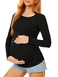 MIRAZEN Maternity Shirts Long Sleeve Pregnancy Top for Women with Crew Neck Casual Tee Shirts, Black, Medium