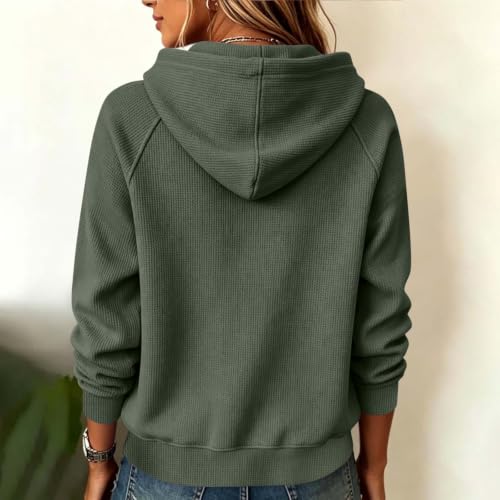 Womens Waffle Knit Hoodies Lightweight Pullover Hooded Sweatshirt - image 3