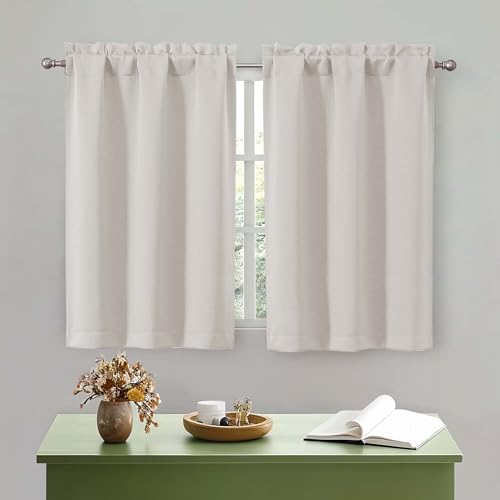 OWENIE Natural Kitchen Curtains Tier 36 Inch Length Short for Small Window, Curtains Over Sink, Light Filtering Half Window Cafe Curtain for Bathroom Basement Cabinet Camper, 2 PCS Each 30" Wx36 L