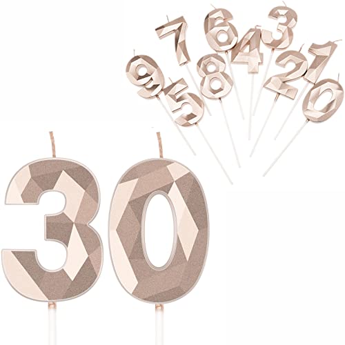 satxtv Geburtstagskerzen Nummer 30 Kuchenkerzen gold Kerzen Zahlen Geburtstag Hochzeitstag Kerzen mit Halter, Champagner Gold Cover
