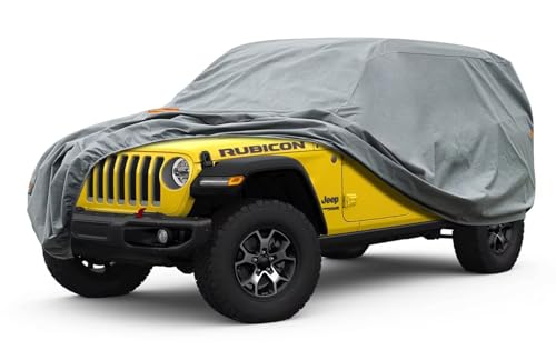 Image of Kayme Heavy Duty Jeep 4dr Car Cover, Custom Fit Jeep Wrangler Unlimited 4 Door JK JL Rubicon /Sahara,etc Waterproof All Weather for Automobiles, Full Car Cover - Sun, Rain & UV Protection