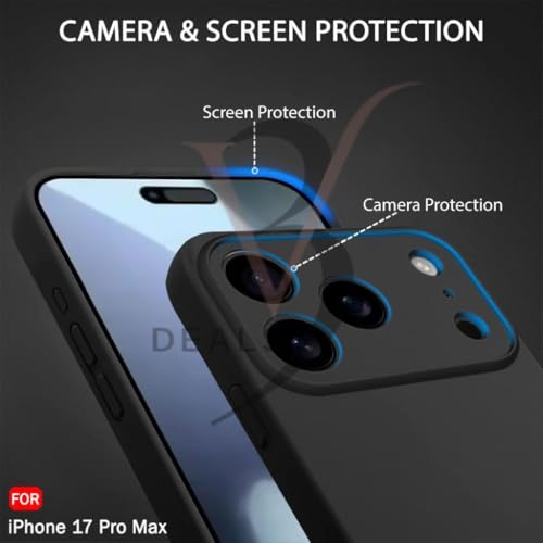 Image of Compatible for iPhone 17 Pro Max Case with 360 Soft Micro-Fiber Lining, Shock-Absorbing Design, Camera and Screen Protection, Anti-Skid, Dustproof, Wireless Charging Compatible (Black)