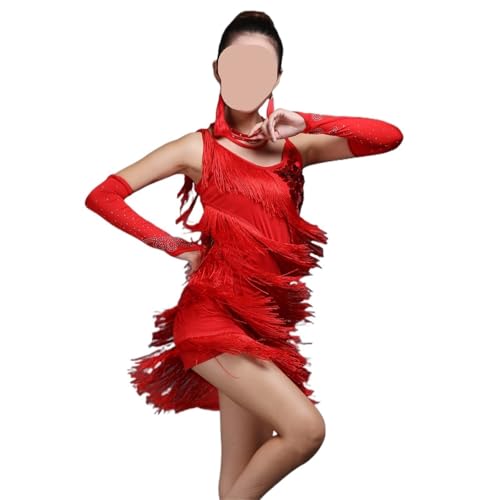 Robe de danse latine à paillettes extensible et jupe cha cha fluide pour femme