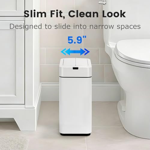 SYNCVIBE-Slim-Bathroom-Trash-Can-26-Gallon-Butterfly-Sensor-Lid-White-Stainless-Steel-Garbage-Can-Automatic-Trash-Bin-IPX5-Waterproof-Wastebasket-for-Under-Counter-and-Small-Spaces