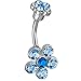 Produktbild Piersando Bauchnabelpiercing Piercing Bauch Banane Stecker 316 L Chirurgenstahl Stab Gebogen mit Zwei Blume Zirkonia Blau Silber