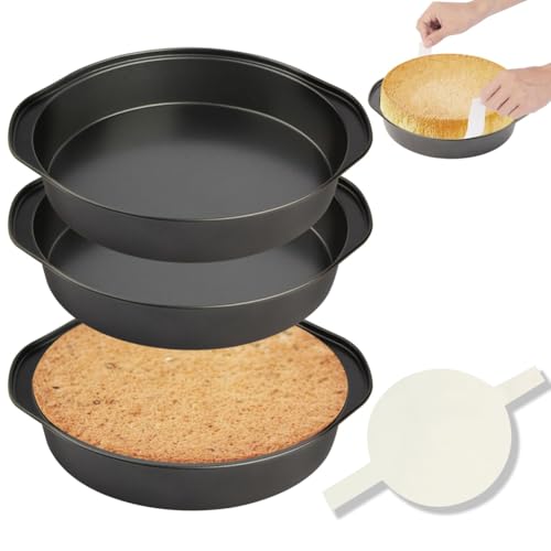 Fegtrtyoa Molde Redondo para Pasteles de 8 Pulgadas, Antiadherente, con 100 Hojas de Papel Pergamino, de Acero Al Carbono con Asa.