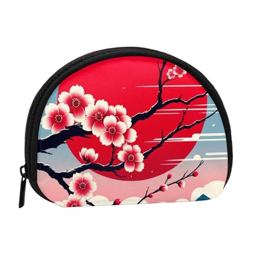 Portable Coin Purse Japan-Cherry-Sun Mini Zippered Money Pouch Card Holder