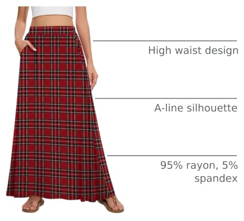 Image of Womens Maxi A-line Long Skirt Casual 2026 Elastic High Waist Flowy Skirts with Pockets