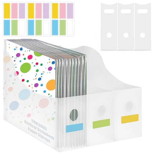 YHOLSDAS 12"x12" Paper Storage Organizer, 6 Pcs Vertical Scrapbook Paper Storage with 18 Pcs Sticky Index Tabs, Foldable Scrapbook Paper Storage Organizer for Files, Cardstock, Magazines by YHOLSDAS - Used condition - US$22.03