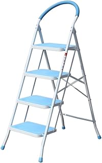 Ladder Step Ladders 4 Step Ladder Household Metal Stepladders Folding Step Stool with Handgrip and Not Slippery Wide Pedal 4.9 Ft Hold Up to 330lb(Blue)