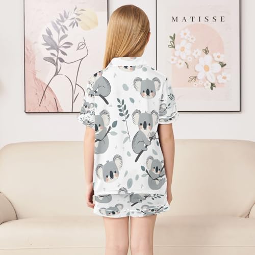 senya Pajama Sets Silky Button Down Nightwear Sleepwear Size 5-14 Years Leaves Grey Koala4