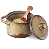 Honeydak Speckled Ceramic Salt Cellar with Lid and Wooden Spoon, Rustic...