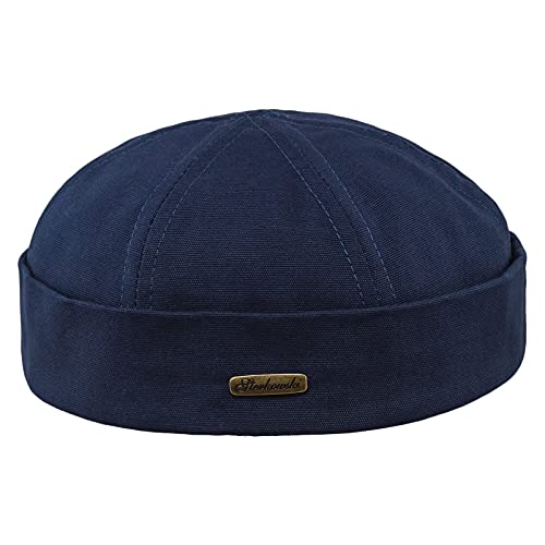 Sterkowski Docker Bonnet | 100 % coton | 54 à 65 cm tout au long de l'année d'hiver et d'été | Casquette de travail marin sans bord pour homme, bleu marine, 7 5/8 Cover