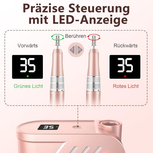 Enniewi Nagelfräser - Elektrische Nagelfeile Maniküre Pediküre Set , Nagelfräser Maniküre, Fräser für Gelnägel und Acrylnägel, 35000U/M, Set mit 6 Fräsen, Rose