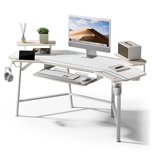 Image of EUREKA ERGONOMIC Aero 72 Inch Gaming Desk with Keyboard Tray, Large Computer Desk Led Lights, Wing-Shaped Monitor Stand Dual Headphone Hanger Cup Holder for Studio,Streamer,Live,Maple