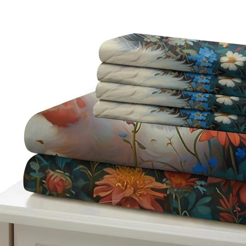 Housse de couette chat imprimé parure lit 140x200 microfibre
