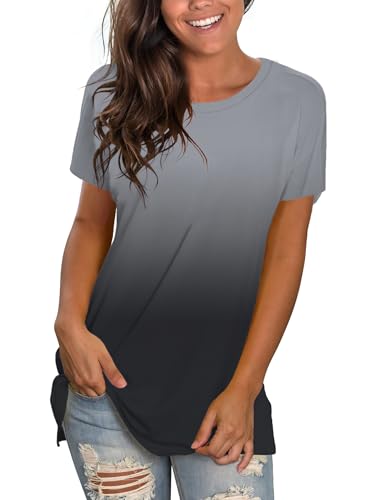 Saloogoe Summer Tops and Blouses Dressy Casual Work Shirts Womens Fashion Short Sleeve Tshirts Shirts Trendy Ombre Grey M
