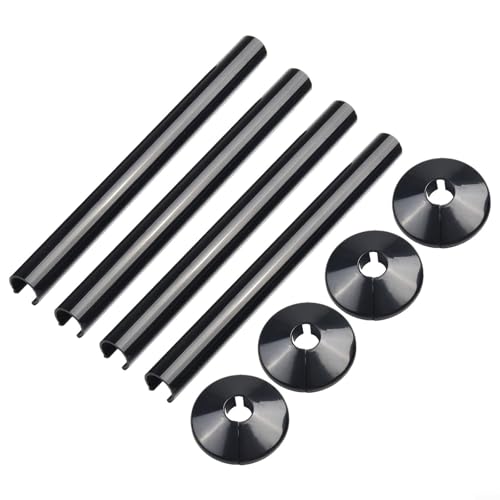 Radiator Pipe Covers for 15mm Pipes, 200mm Plastic Pipe Cover Tubes with Chrome/Black/White Collars, Bathroom Radiator Sleeve Set (8-Piece)(Black)
