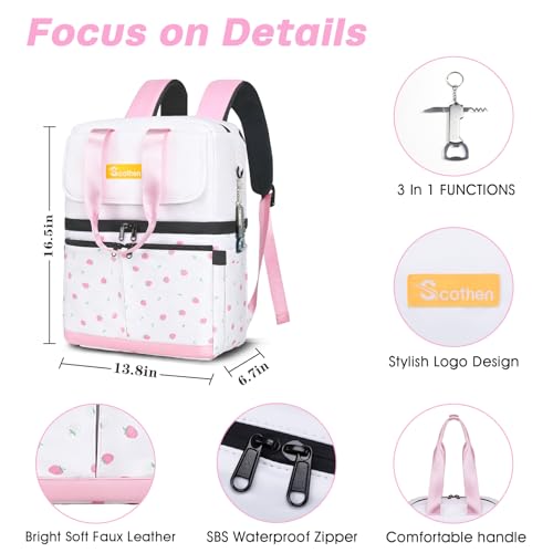 Image of Scothen Backpack Cooler with Double Decker & 12 Ice Packs- Keeps 36 Cans Cold for Up to 24 Hours- Waterproof & Leak Proof Insulated Cooler Backpack- Stylish Cooler Bookbag for Women Travel Work Beach