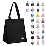 iknoe Insulated Lunch Bag for Women & Adults, 9L Foldable Wide-Open Cooler Bag with Pockets, Leakproof & Portable, for Picnic, Office, Beach(Plain Black)