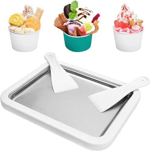 BFHRHF Heladera Instantánea, Fabricantes de Helados con 2 Espátulas, Placa de Hielo Hecho en Casa, Máquina para Hacer Helados en Rollo, Juego de Bricolaje de Rollos de Hielo para Gelato/Sorbete/Yogur