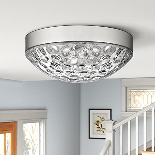 Redeast Flush Mount Ceiling Lights, 2-Light Close To Ceiling Light Fixture, Industrial Flush Mount Lighting, Satin Nickel Finish With Bubble Glass #TOP1