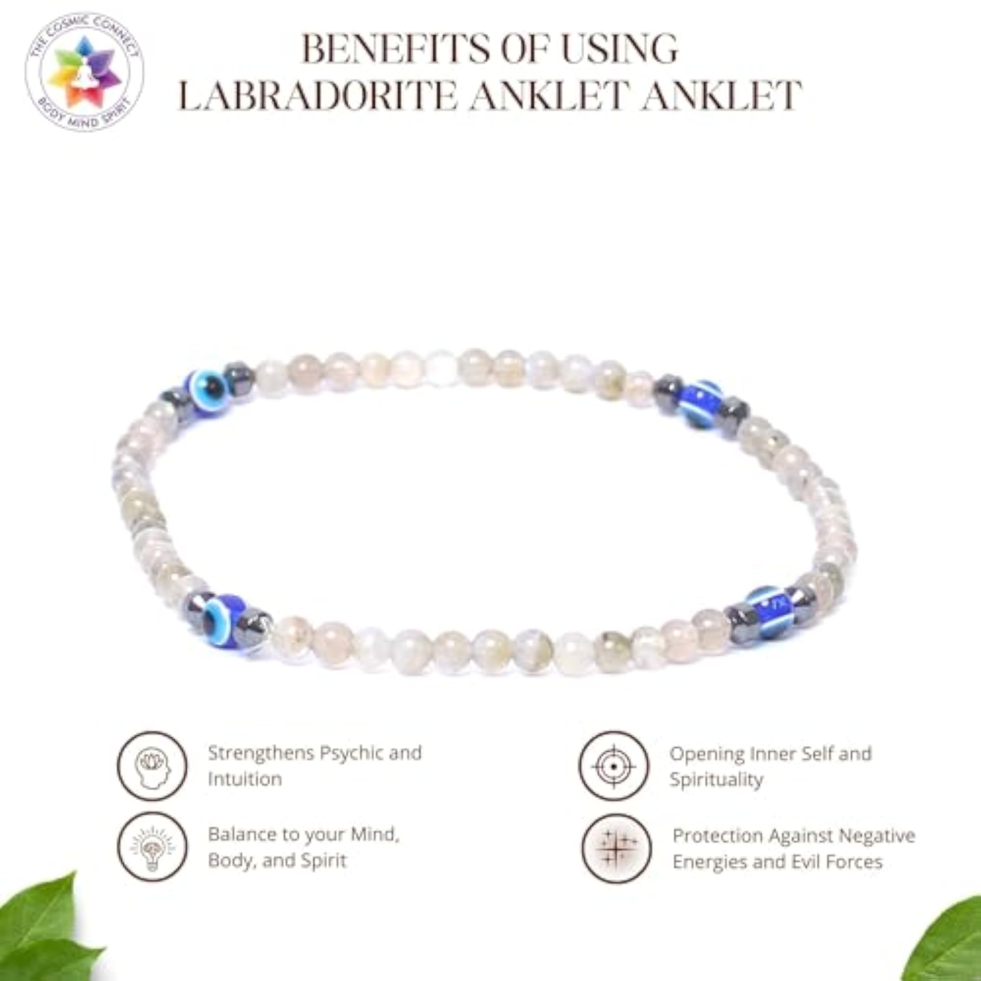 Feng-Shui Natural Labradorite Crystal Anklet, Energized Beads
