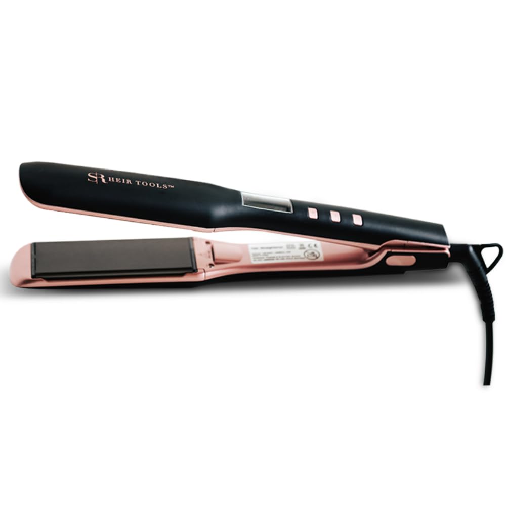 SR Heir Tools Ceramic Flat Iron, 1.5 Inch Curl and Straighten with 1 Tool, 480 Degree Ceramic Hair Straightener Safe for Wigs and Natural Hair (Rose