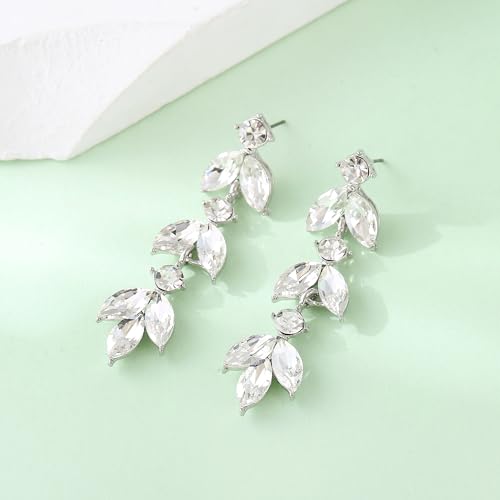 ATIMIGO Elegant Crystal Dangle Wedding Earrings for Brides Sparkly Rhinestone Marquise Drop Dangling Earrings for Women Bridesmaids Prom Formal2