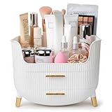 HALAFE Makeup Organizer with Drawers, Skincare Storage Box for Vanity, Multiple Compartments, Portable Cosmetic Display Case with Handle, Large Make up Organizers for Dresser, Bathroom, Bedroom, White
