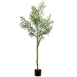 Aphighjoy Artificial Tree Olive Tree Fake Plants Home Decor Silk Tree with Planter Large Faux Olive