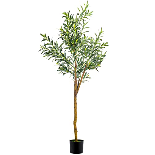 Aphighjoy Artificial Tree Olive Tree Fake Plants Home Decor Silk Tree With Planter Large Faux Olive Branches And Fruits For Home Decor Modern Balcony Corner Office Living Room Decor (5 Ft-1 Pack) #TOP10