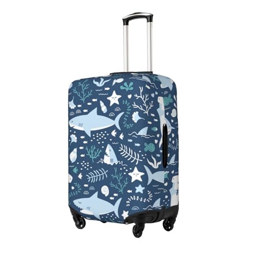 Elastic Travel Luggage Cover Printed Cartoon Sharks Double-Sided Suitcase Protector Bag,Dust-Proof Anti-Scratch Durable Suitcase Sleeve For Kid Adult,Small2