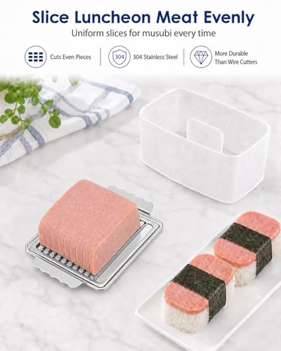 Image of Musubi Press Mold, 2 Pack Musubi Mold Kit with 304 Stainless Steel SPAM Luncheon Meat Slicer & Rice Paddle, Musubi Maker for Hawaiian Spam Musubi, Bento Sushi Rice Press Mold