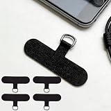 Phone Tether Tab, 4 Pack Universal Phone Lanyard Patch Non-Adhesive Insert with Metal Clip for Phone Case, iPhone, Android, Black